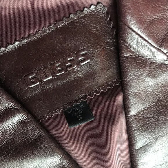 Guess Dark Brown Genuine Leather Jacket, Small - Picture 3 of 7